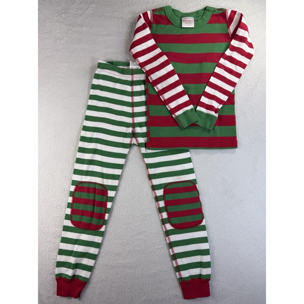 Hanna Anderson Christmas Pajamas Size 6-7 Stripes Red Green Youth Kids Children